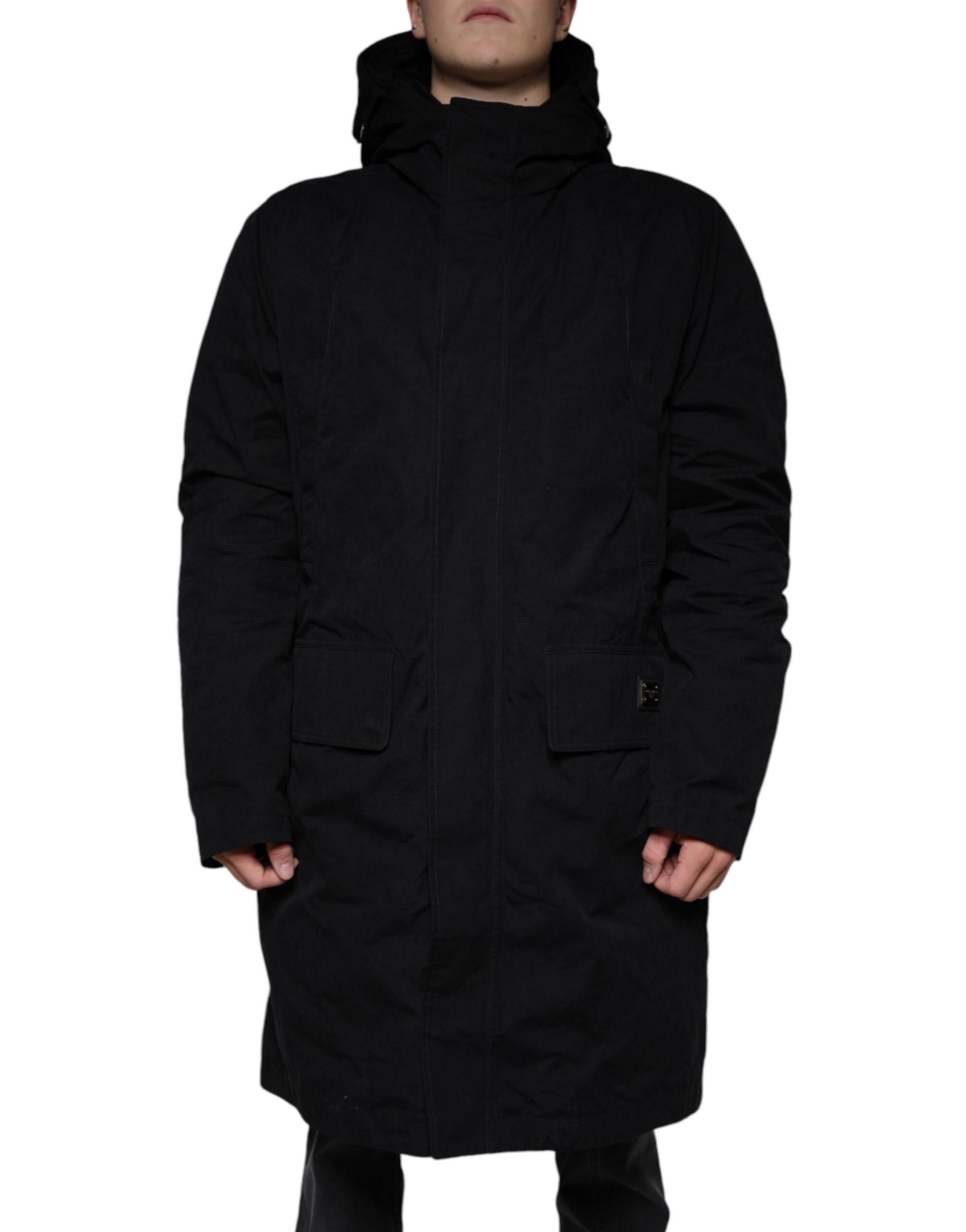 Dolce & Gabbana Black Hooded Parka Cotton Trench Coat Jacket - Image 2