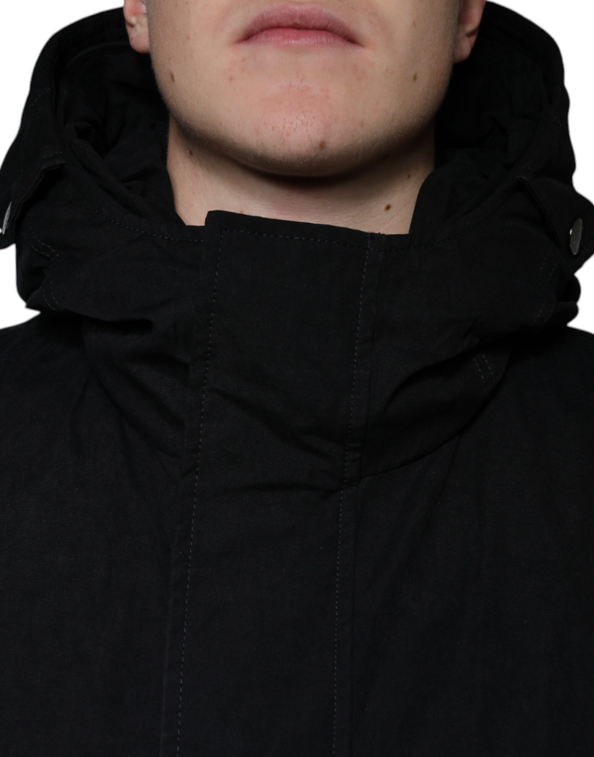 Dolce & Gabbana Black Hooded Parka Cotton Trench Coat Jacket - Image 5