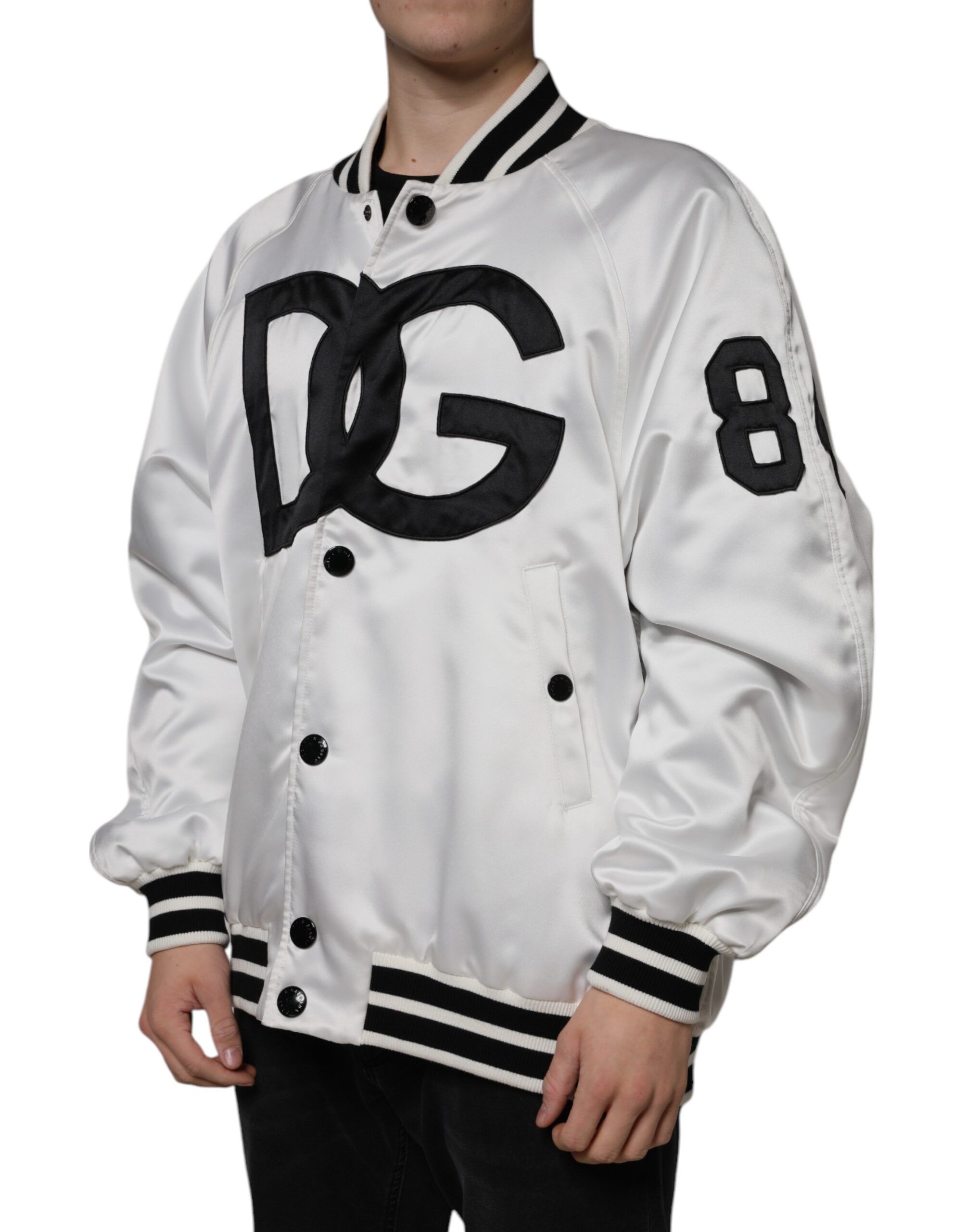 Dolce & Gabbana White Polyester Logo Full Zip Bomber Jacket - Image 3