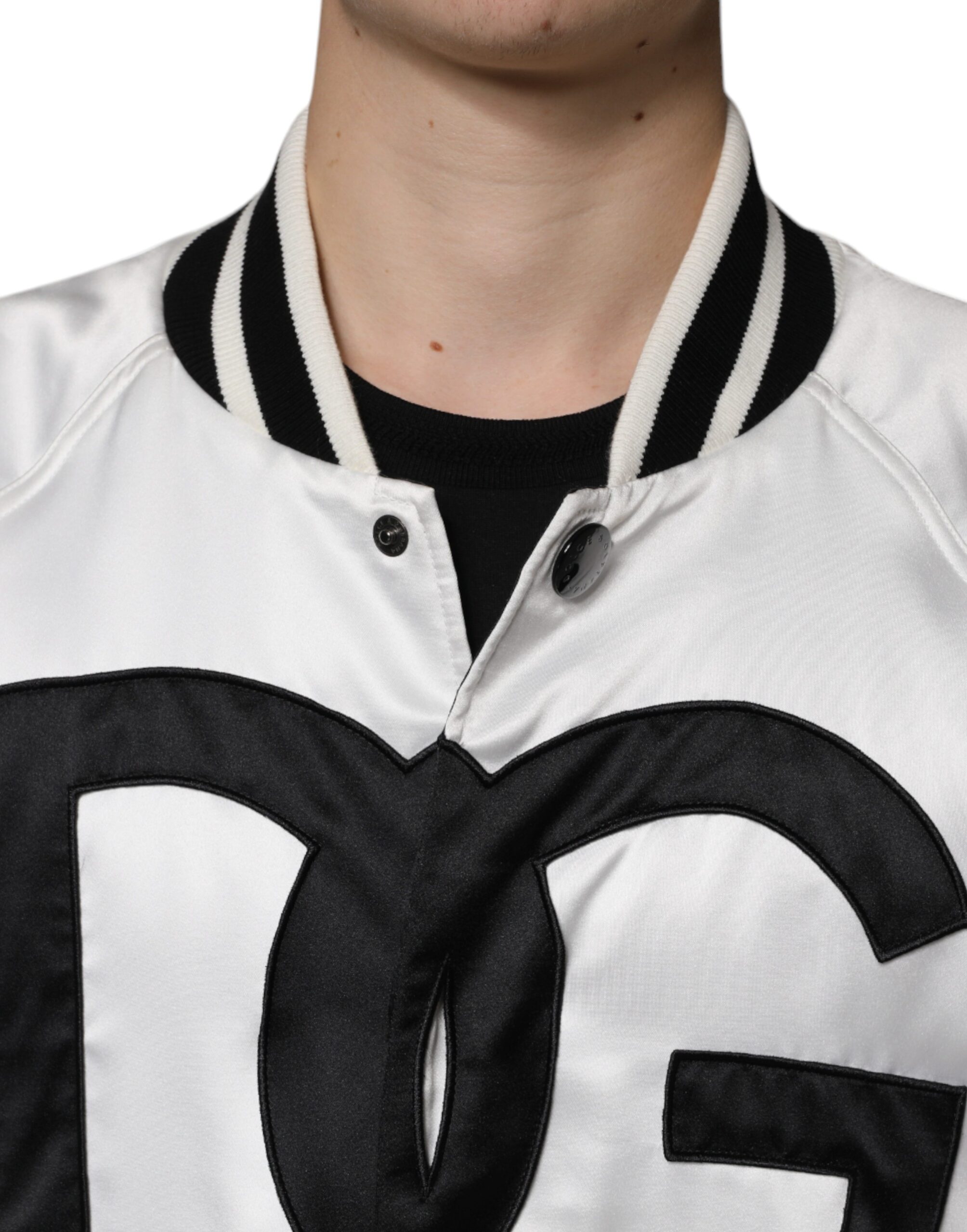 Dolce & Gabbana White Polyester Logo Full Zip Bomber Jacket - Image 5