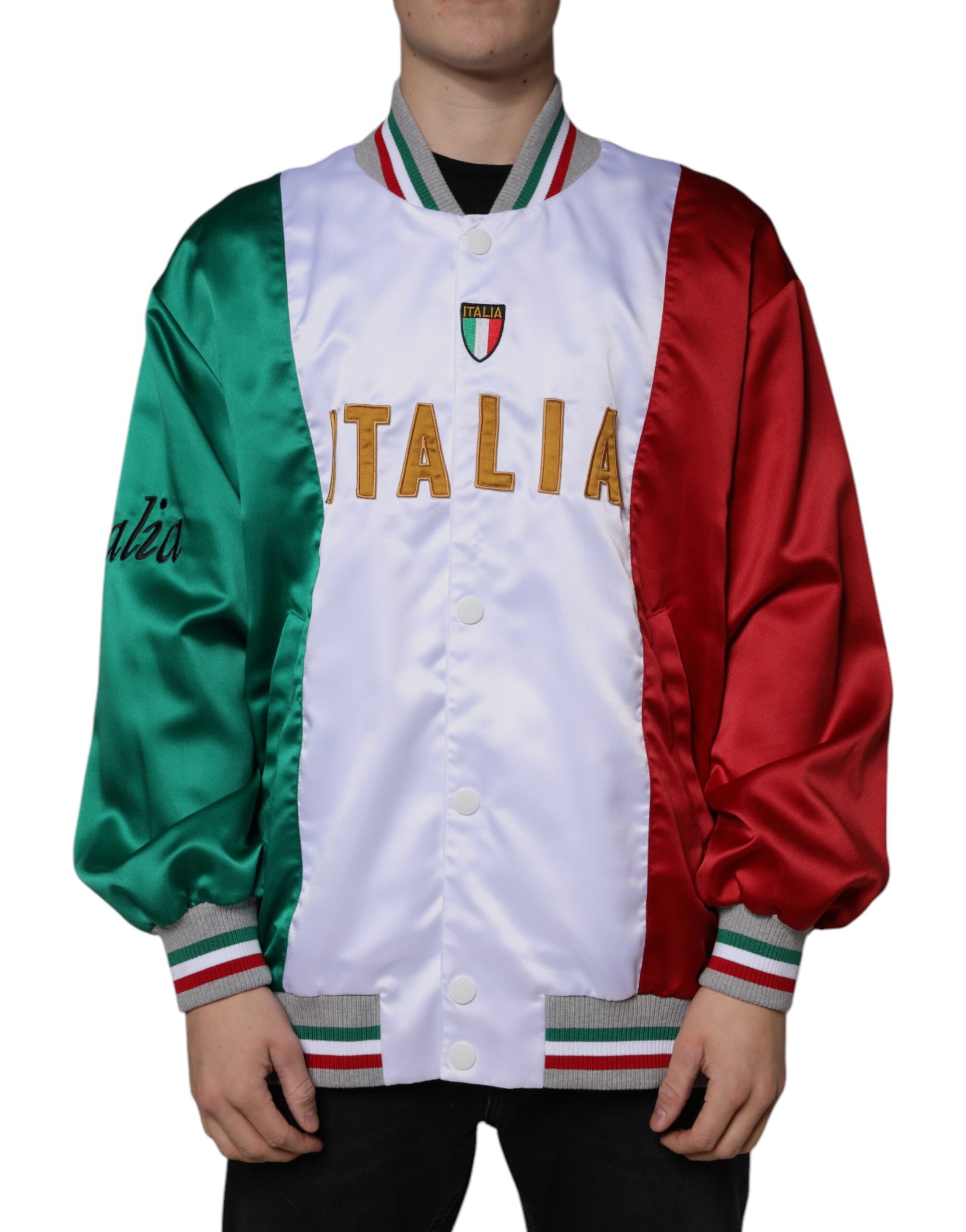 Dolce & Gabbana Multicolor Italia Button Down Bomber Jacket - Image 2