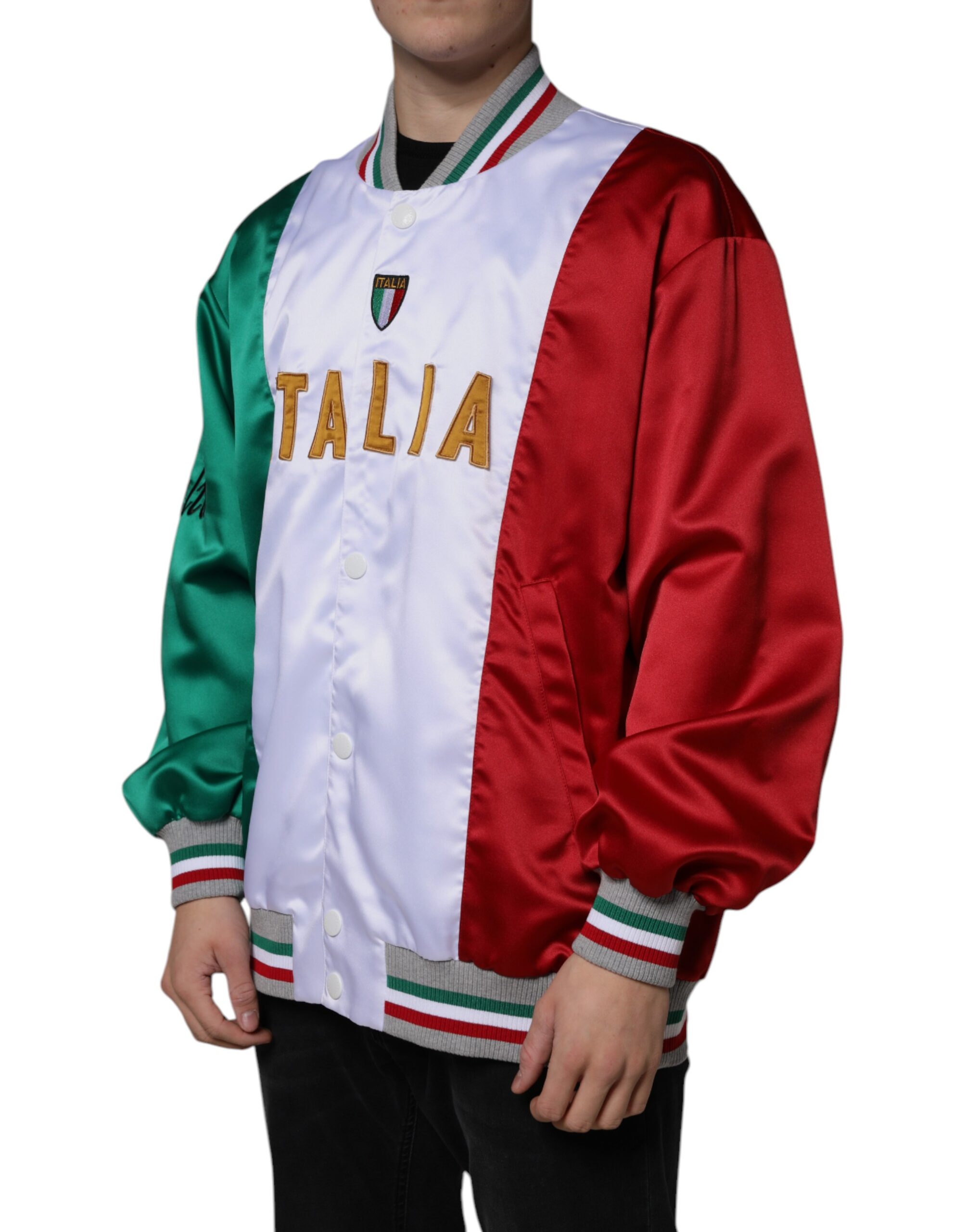 Dolce & Gabbana Multicolor Italia Button Down Bomber Jacket - Image 3