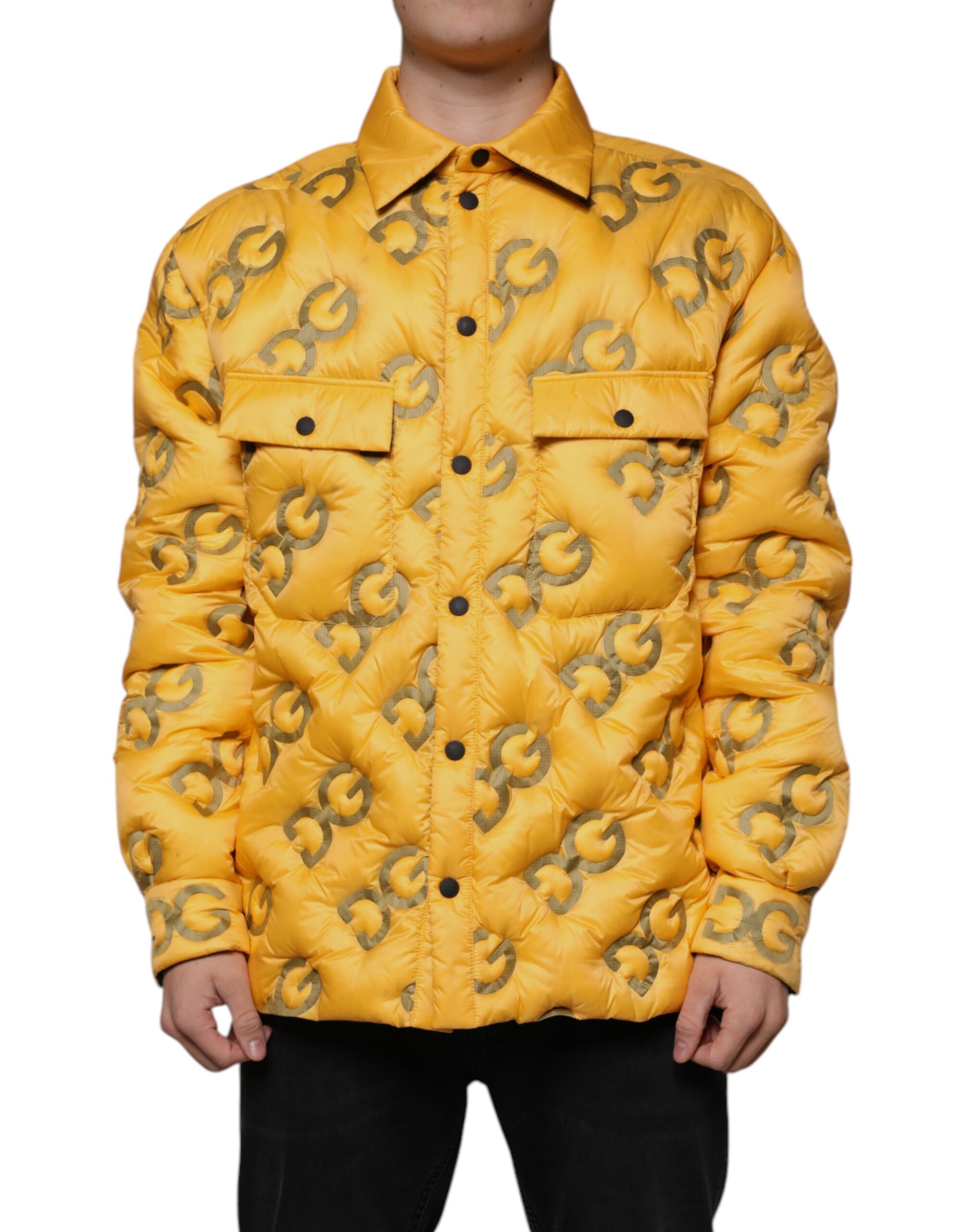 Dolce & Gabbana Yellow Logo Padded Buttoned Blouson Jacket - Image 2