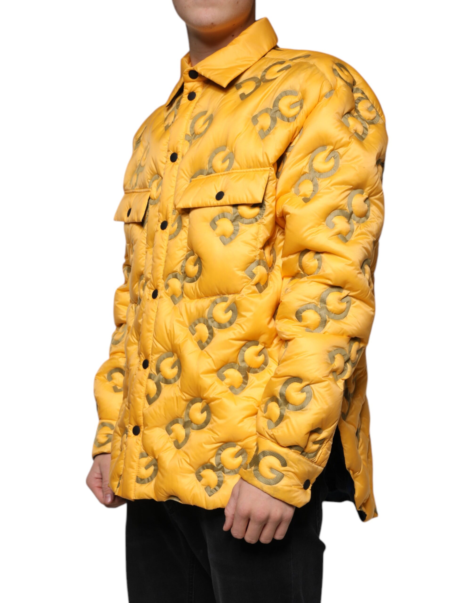 Dolce & Gabbana Yellow Logo Padded Buttoned Blouson Jacket - Image 3