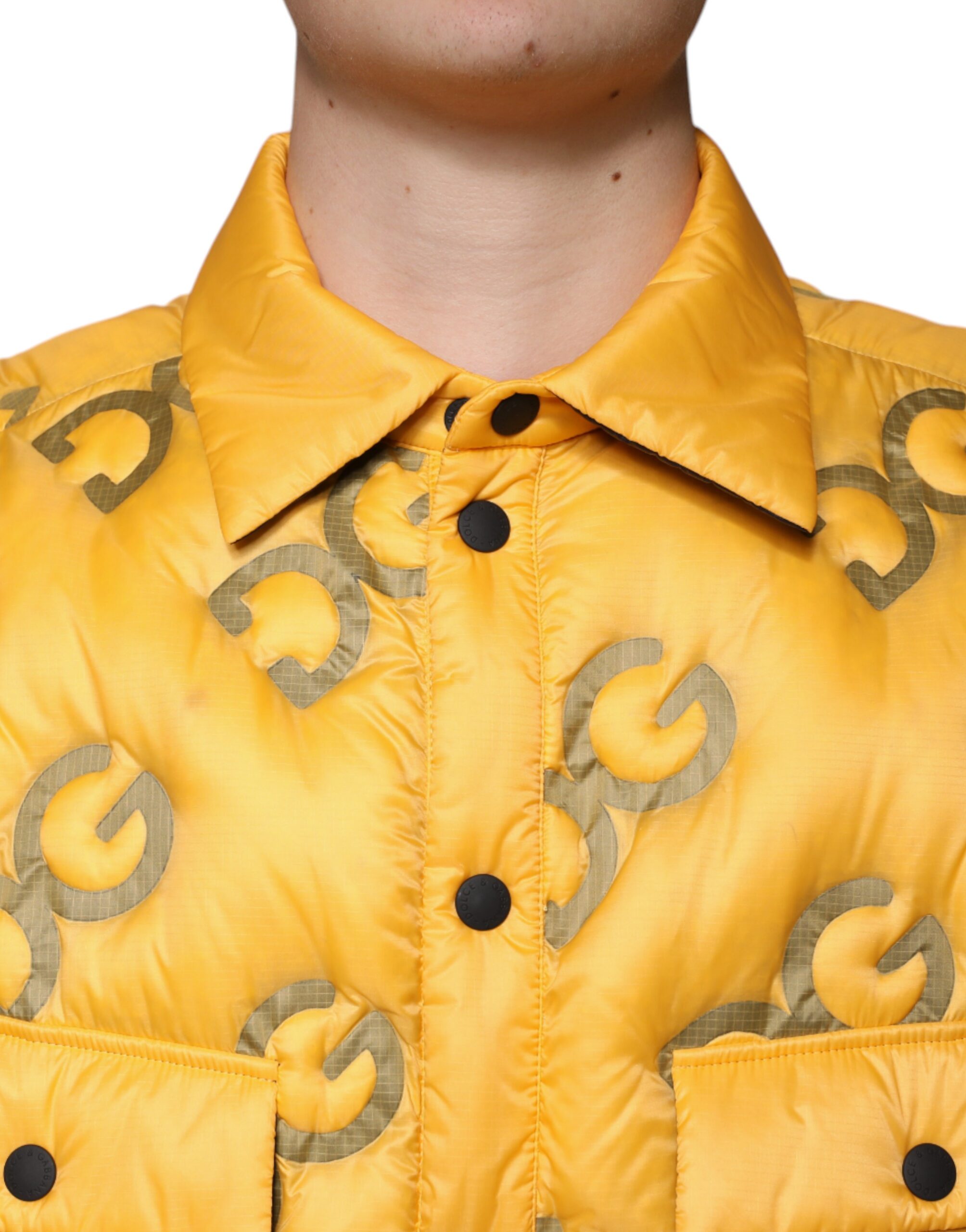 Dolce & Gabbana Yellow Logo Padded Buttoned Blouson Jacket - Image 5