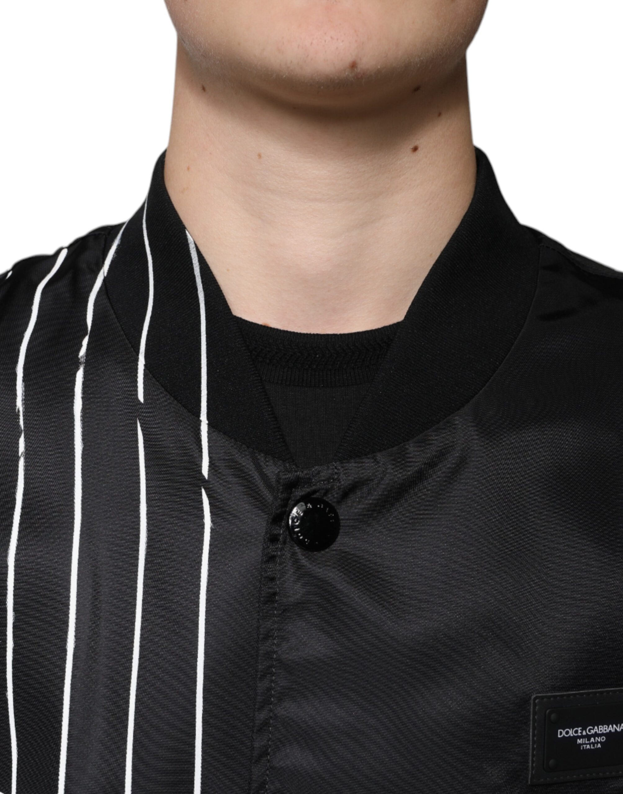 Dolce & Gabbana Black Polka Dot Stripe Nylon Bomber Jacket - Image 5