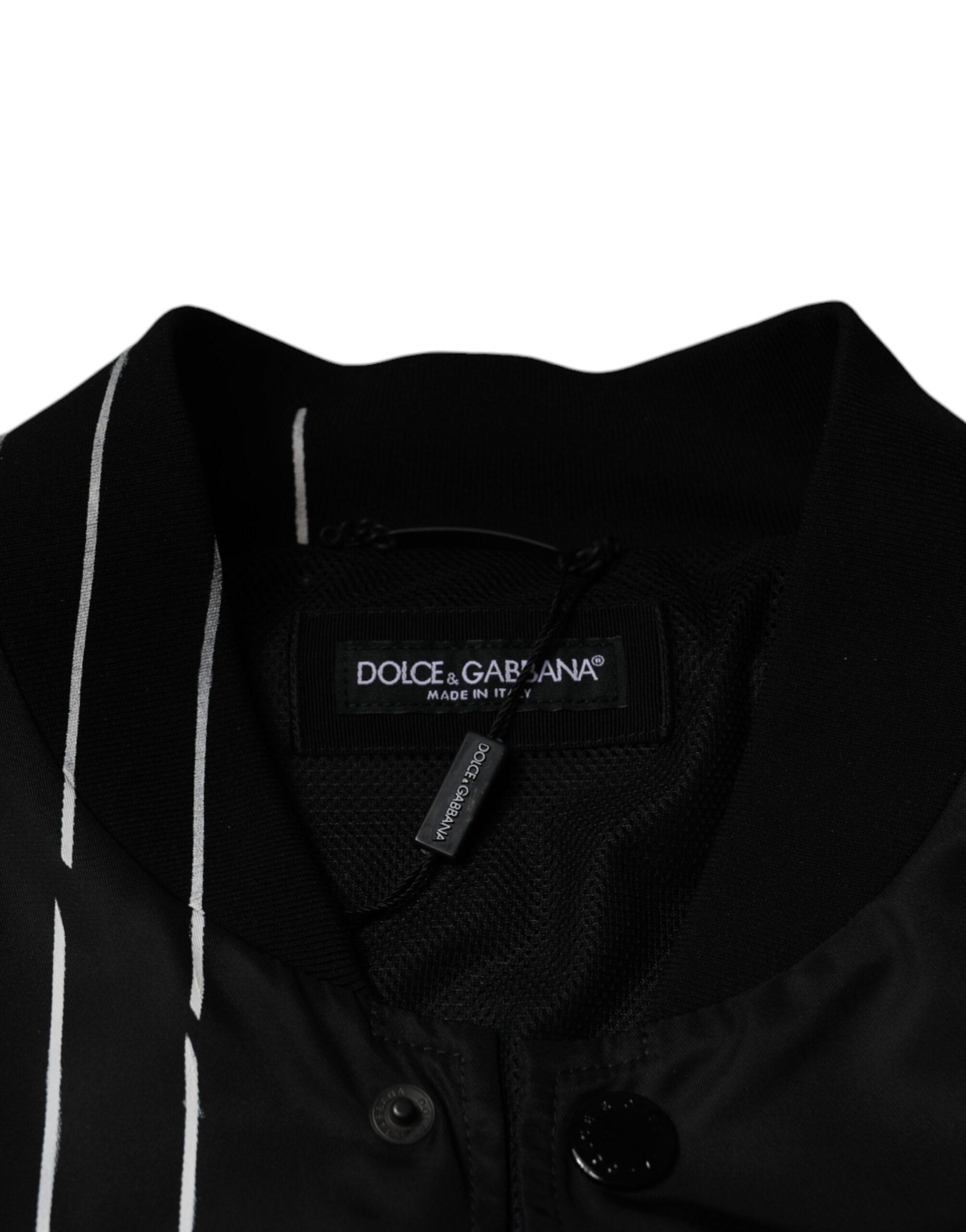 Dolce & Gabbana Black Polka Dot Stripe Nylon Bomber Jacket - Image 7