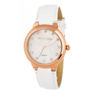 DEVOTA & LOMBA White Leather Dress Watch