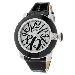 GLAM ROCK Black Leather Dress Watch