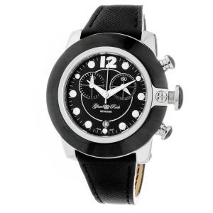 GLAM ROCK Black Leather Dress Watch