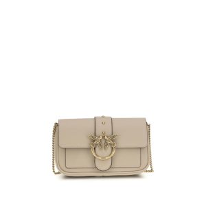 PINKO Beige Calf Leather Bos Taurus Shoulder Bag