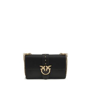 PINKO Black Calf Leather Bos Taurus Shoulder Bag