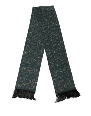 Dolce & Gabbana Green Silk Floral Pattern Fringed 135cm X 16cm  Scarf