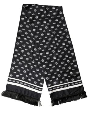 Dolce & Gabbana Black Silk Crown Fringe Neck Wrap 173cm x 32.5cm Scarf