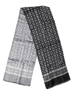 Dolce & Gabbana Black Gray Silk Bird Fringe Wrap Foulard 140cm X 23cm Scarf
