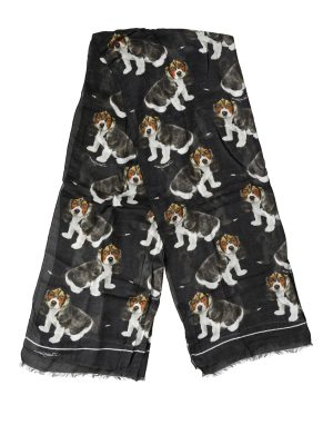 Dolce & Gabbana Black Dog Print Modal Wool Wrap Foulard 178cm X 63cm Scarf