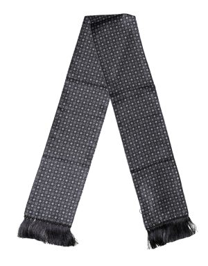 Dolce & Gabbana Black Silk Geometric Fringe Wrap Foulard 136cm X 15cm  Scarf