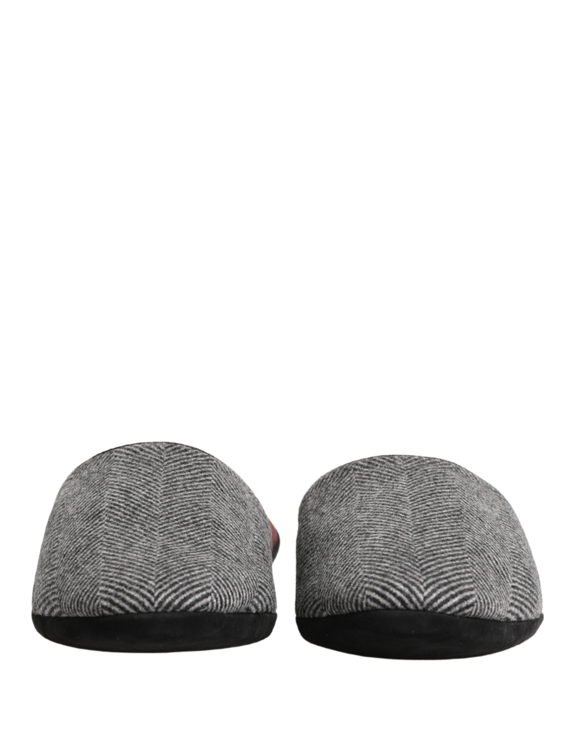 Dolce & Gabbana Grey Herringbone Cashmere Red Slippers Shoes - Image 3