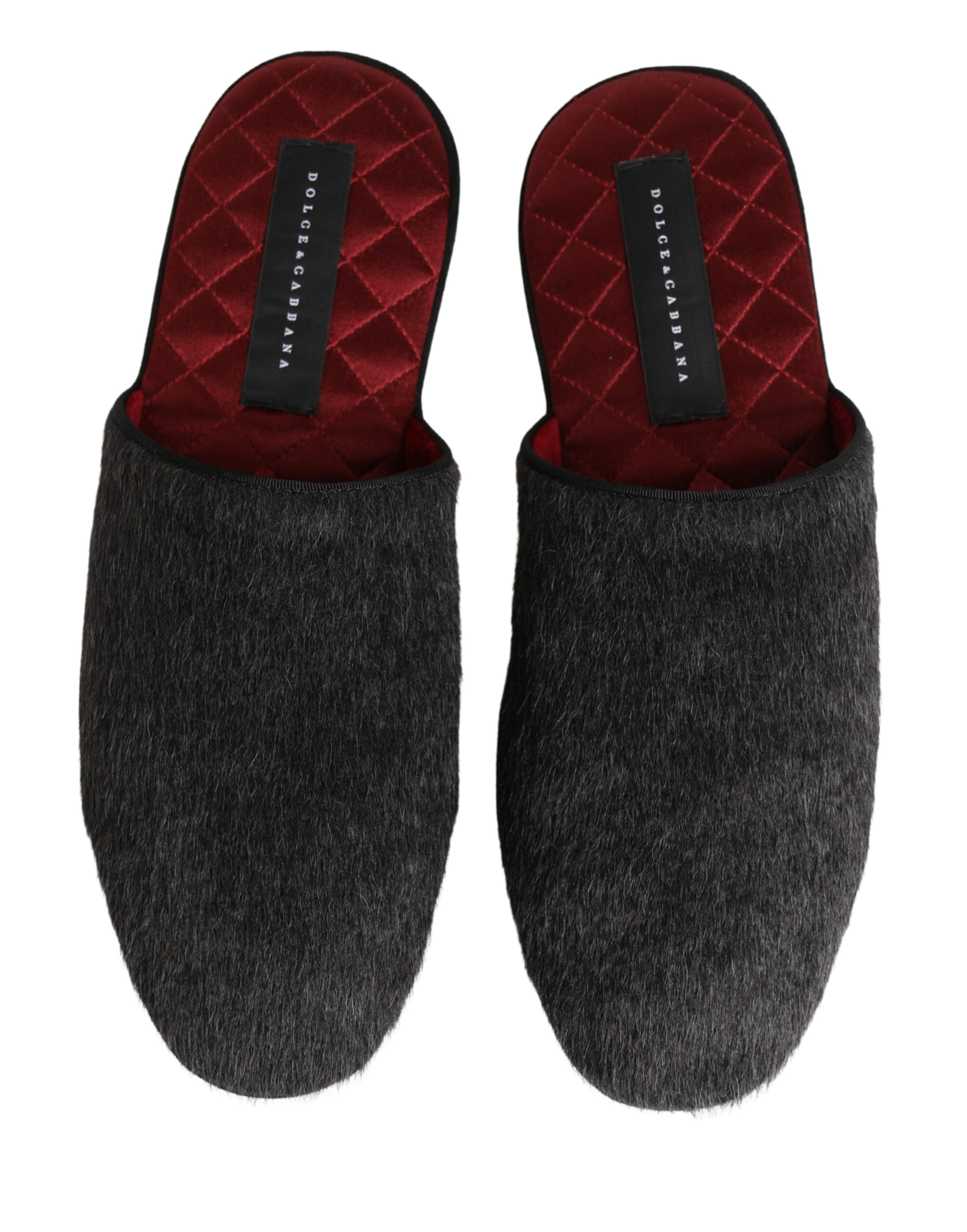 Dolce & Gabbana Dark Grey Charcoal Wool Red Slippers Shoes - Image 4