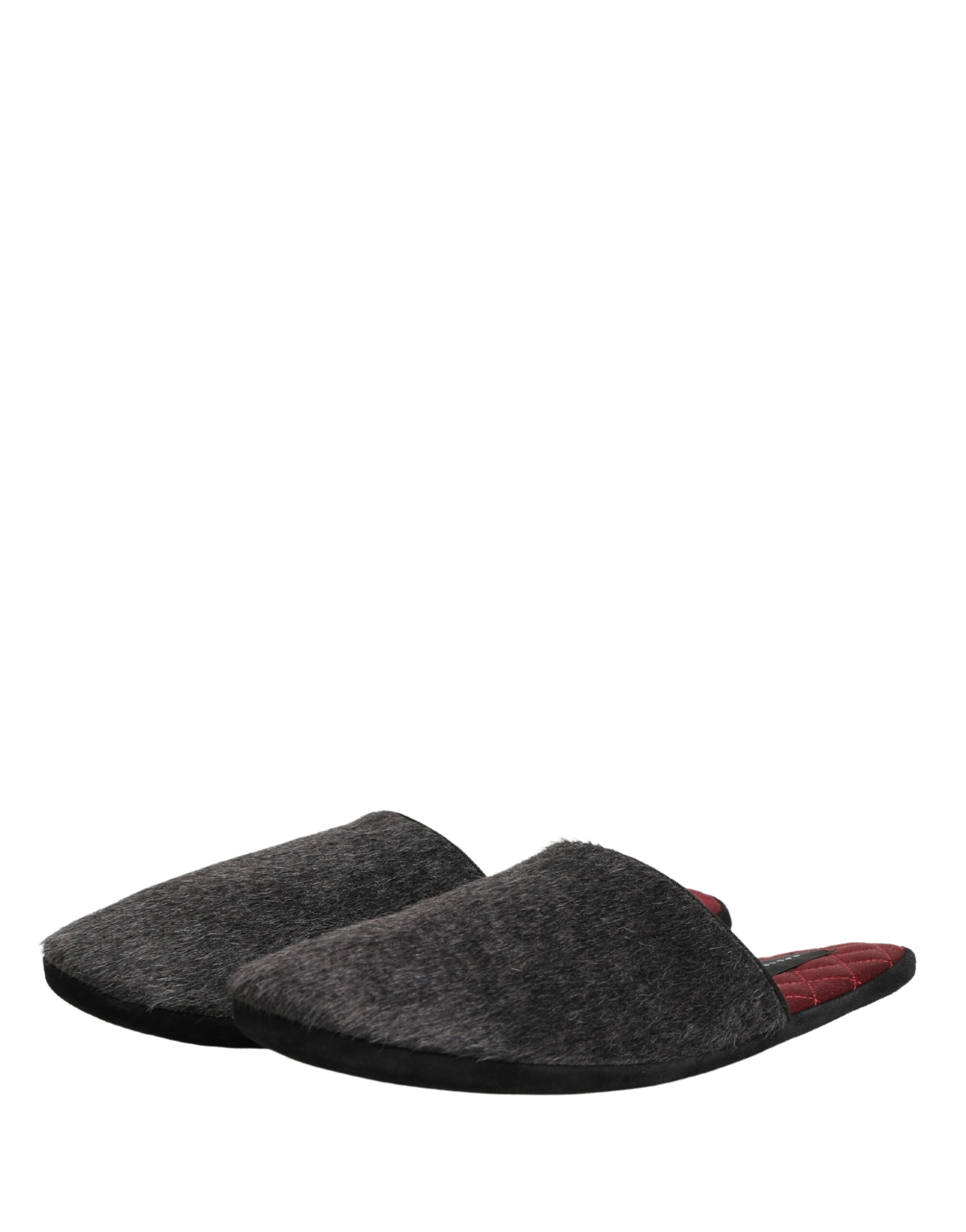 Dolce & Gabbana Dark Grey Charcoal Wool Red Slippers Shoes - Image 5