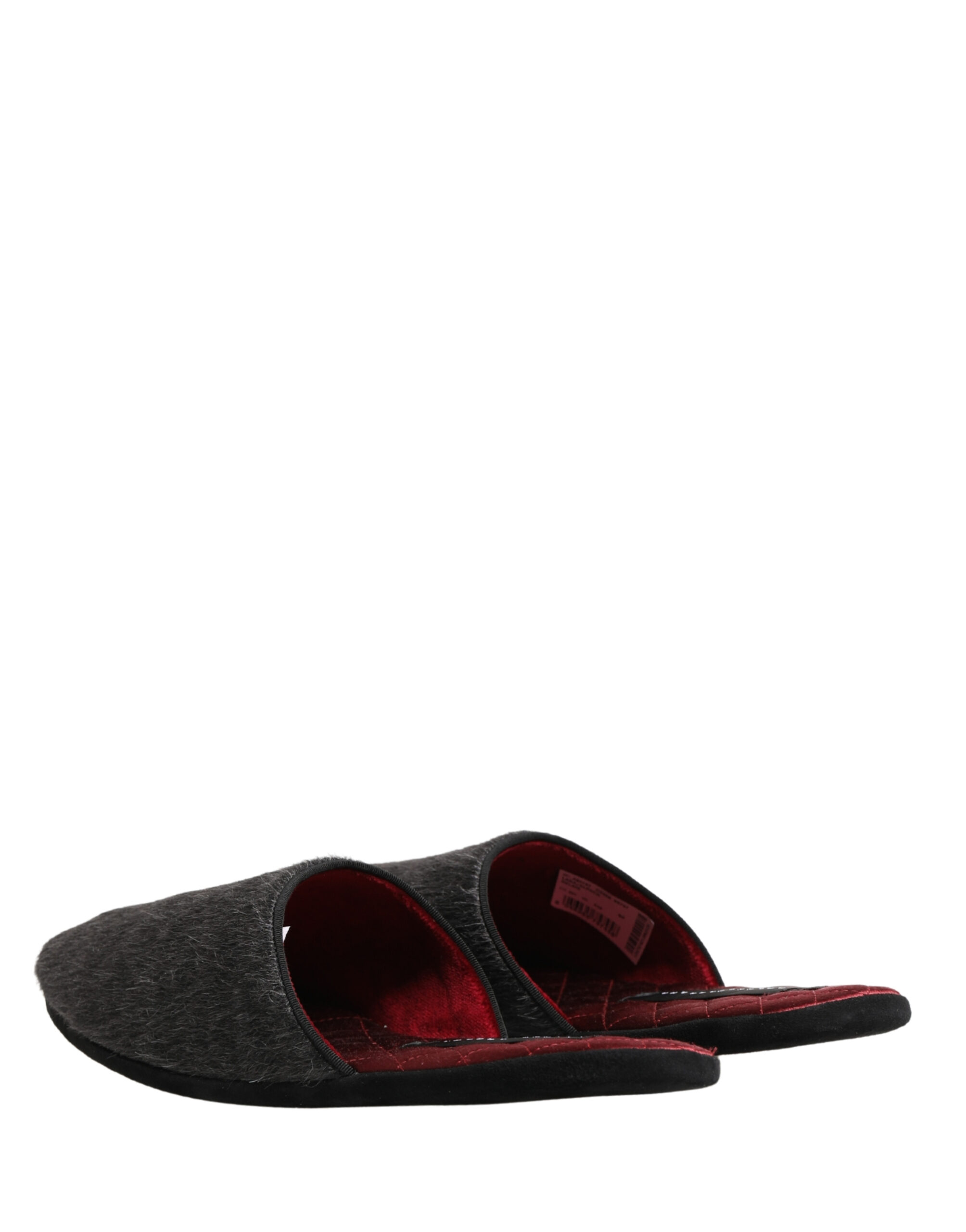 Dolce & Gabbana Dark Grey Charcoal Wool Red Slippers Shoes - Image 6