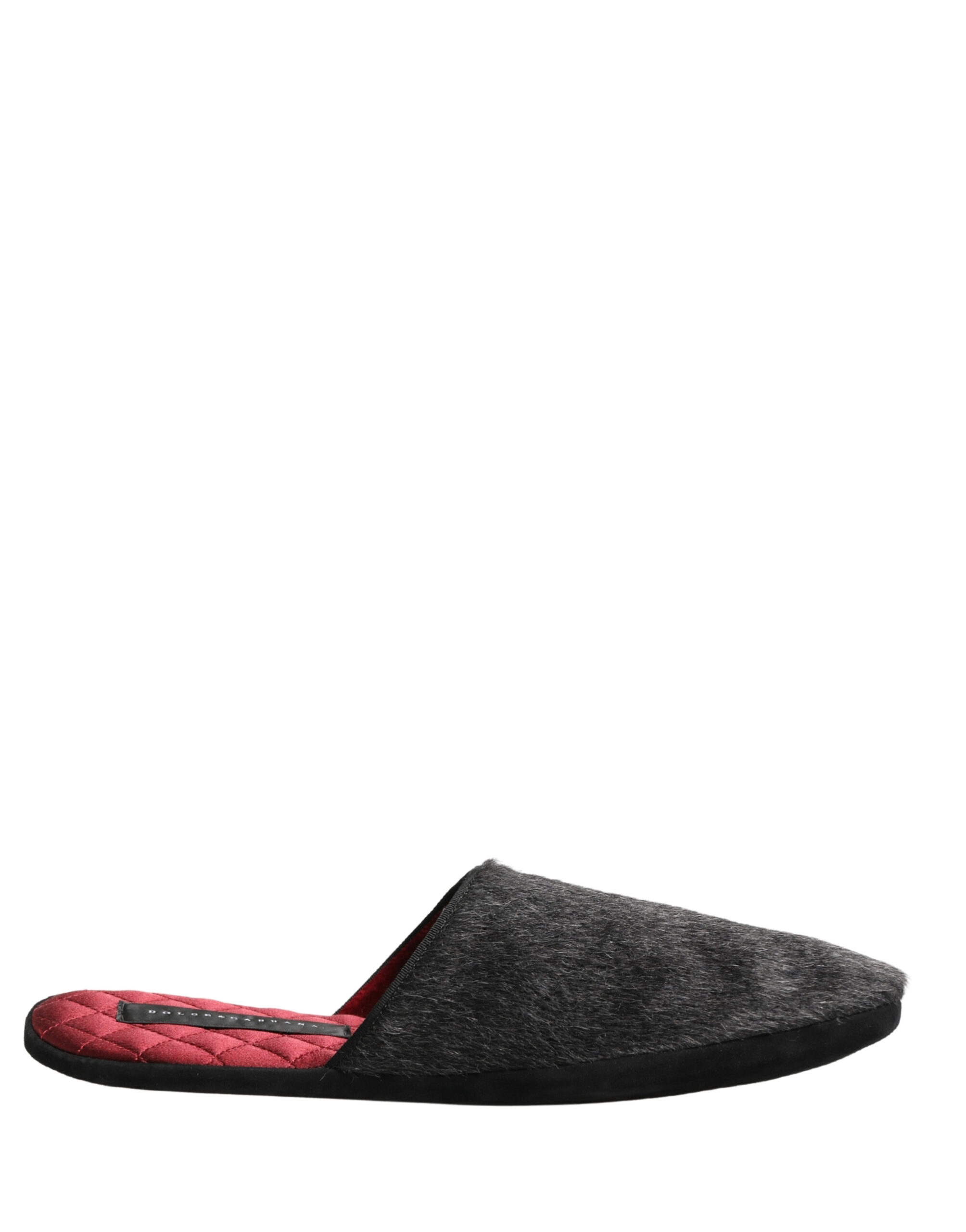 Dolce & Gabbana Dark Grey Charcoal Wool Red Slippers Shoes - Image 2