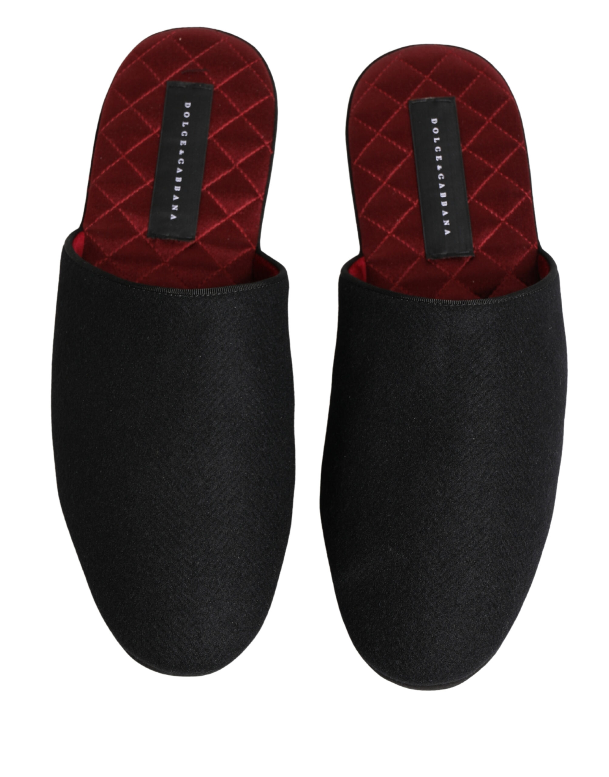Dolce & Gabbana Black Wool Cashmere Red Quilted Slippers Shoes - Image 4