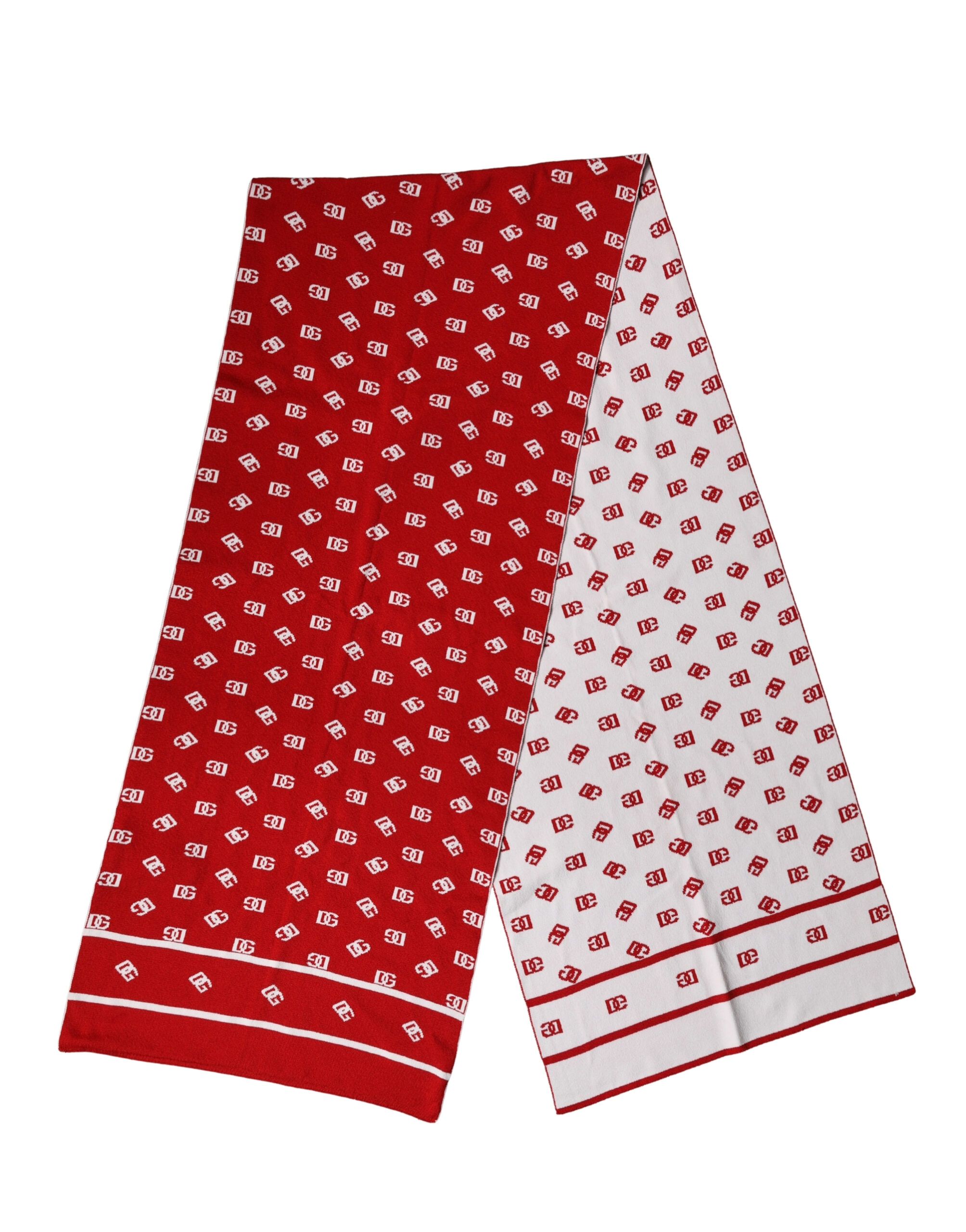 Dolce & Gabbana Red White Logo Print Foulard 201cm x 40.5cm Men Scarf - Image 2