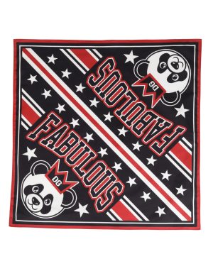 Dolce & Gabbana Black Red Panda Cotton Square Foulard 50.5cm x 50cm Scarf