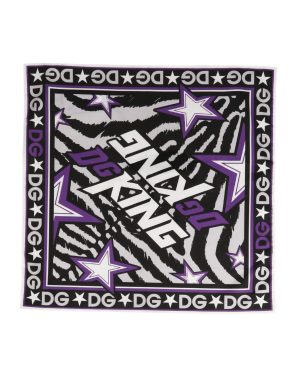 Dolce & Gabbana Black Purple DG King Cotton Foulard 51cm x 49.5cm Scarf