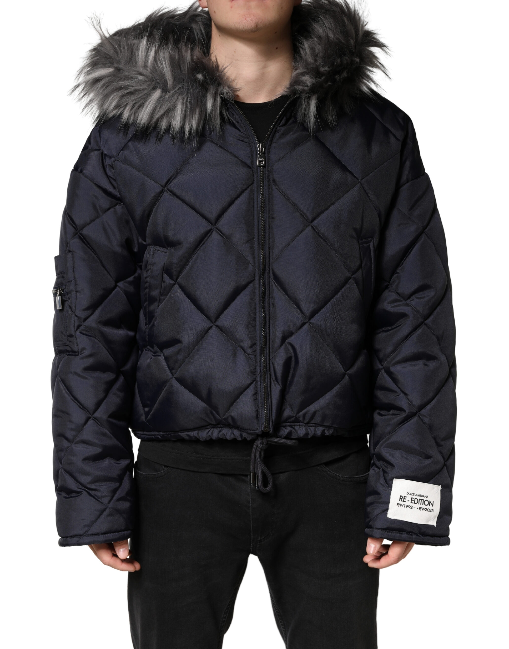 Dolce & Gabbana Black Quilted Fur Shearling Hooded Jacket - Image 2