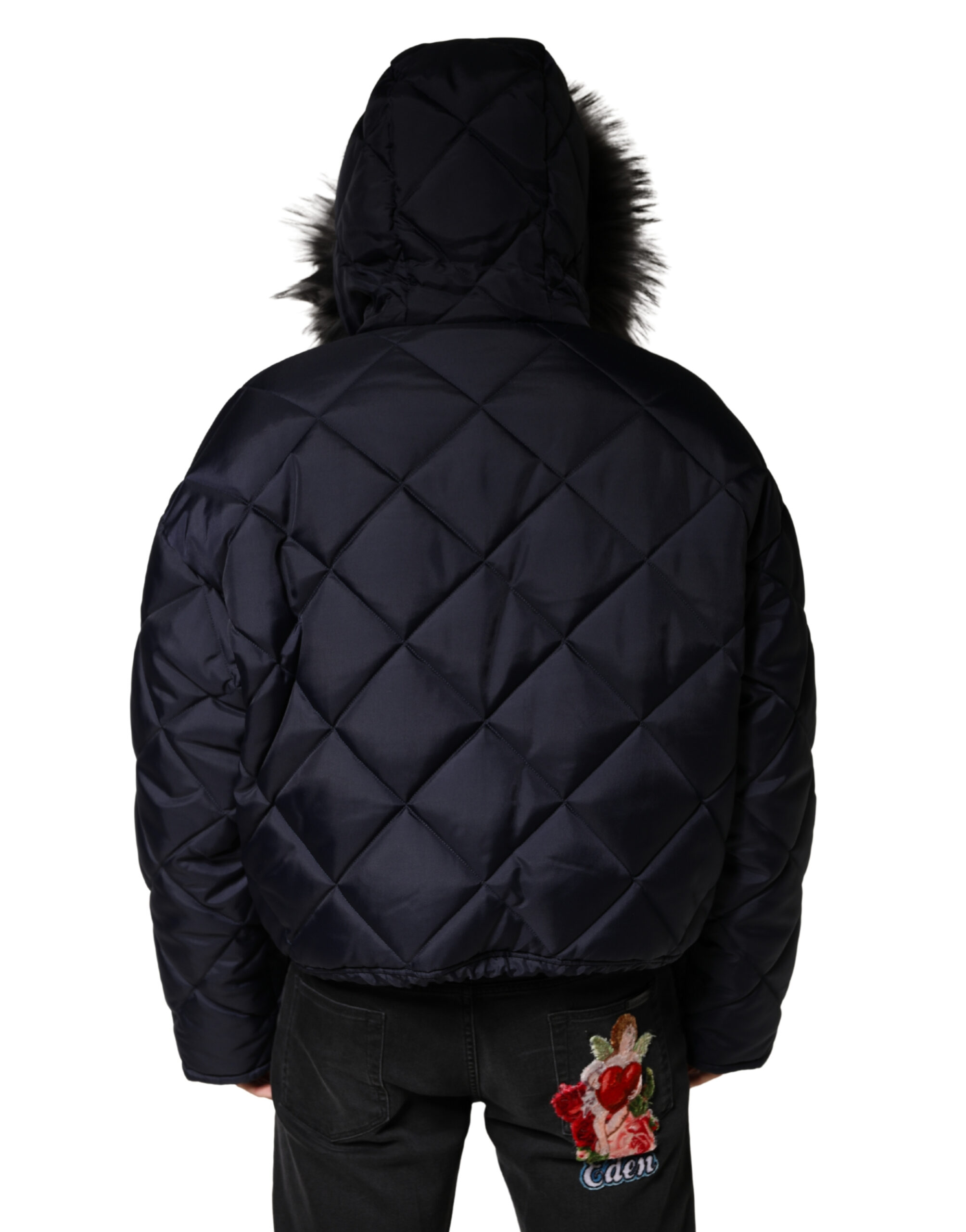 Dolce & Gabbana Black Quilted Fur Shearling Hooded Jacket - Image 4