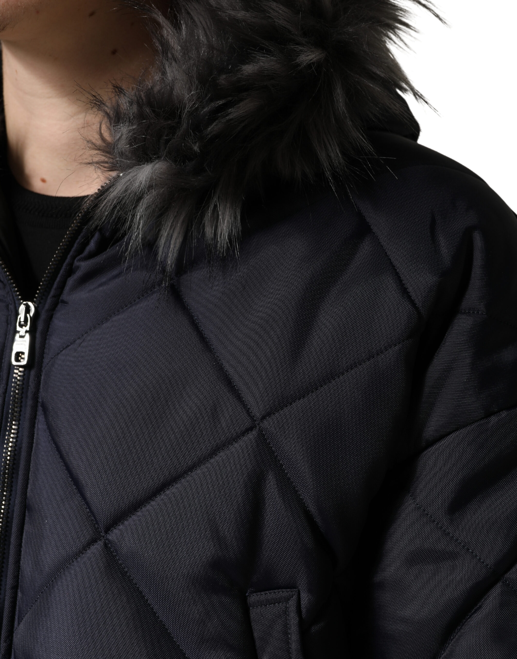Dolce & Gabbana Black Quilted Fur Shearling Hooded Jacket - Image 6