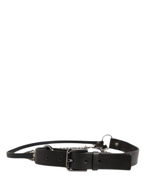 Dolce & Gabbana Black Leather Silver Chain Waist Men Belt