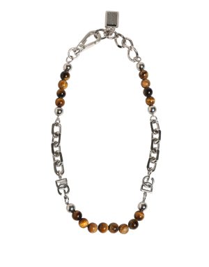 Dolce & Gabbana Silver Tone Brass Chain Beaded Gem DG Logo Bracelet