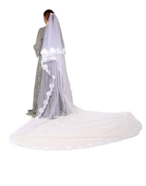 Dolce & Gabbana White Floral LaceNylon Floor Length 3M Long Veil