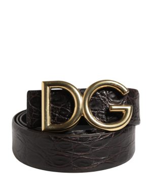 Dolce & Gabbana Men Black Exotic Leather Logo Buckle Belt