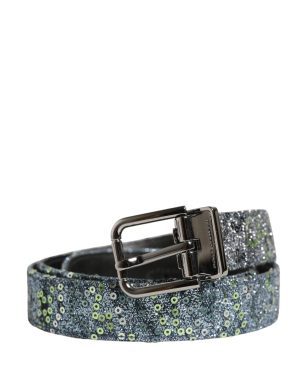 Dolce & Gabbana Men Multicolor Sequin Silver Metal Buckle Belt