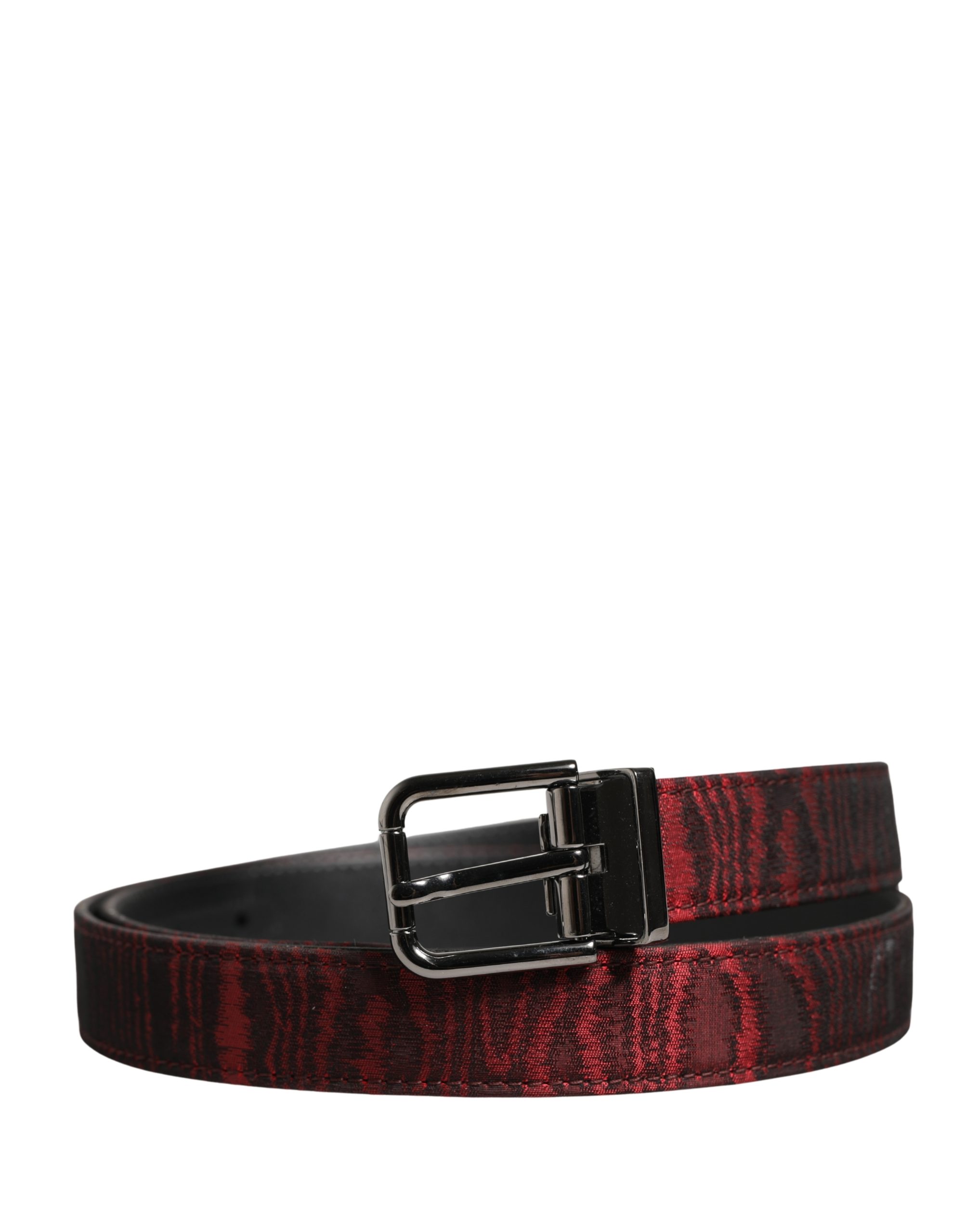 Dolce & Gabbana Men Red Jacquard Acetate Metal Buckle Belt - Image 2