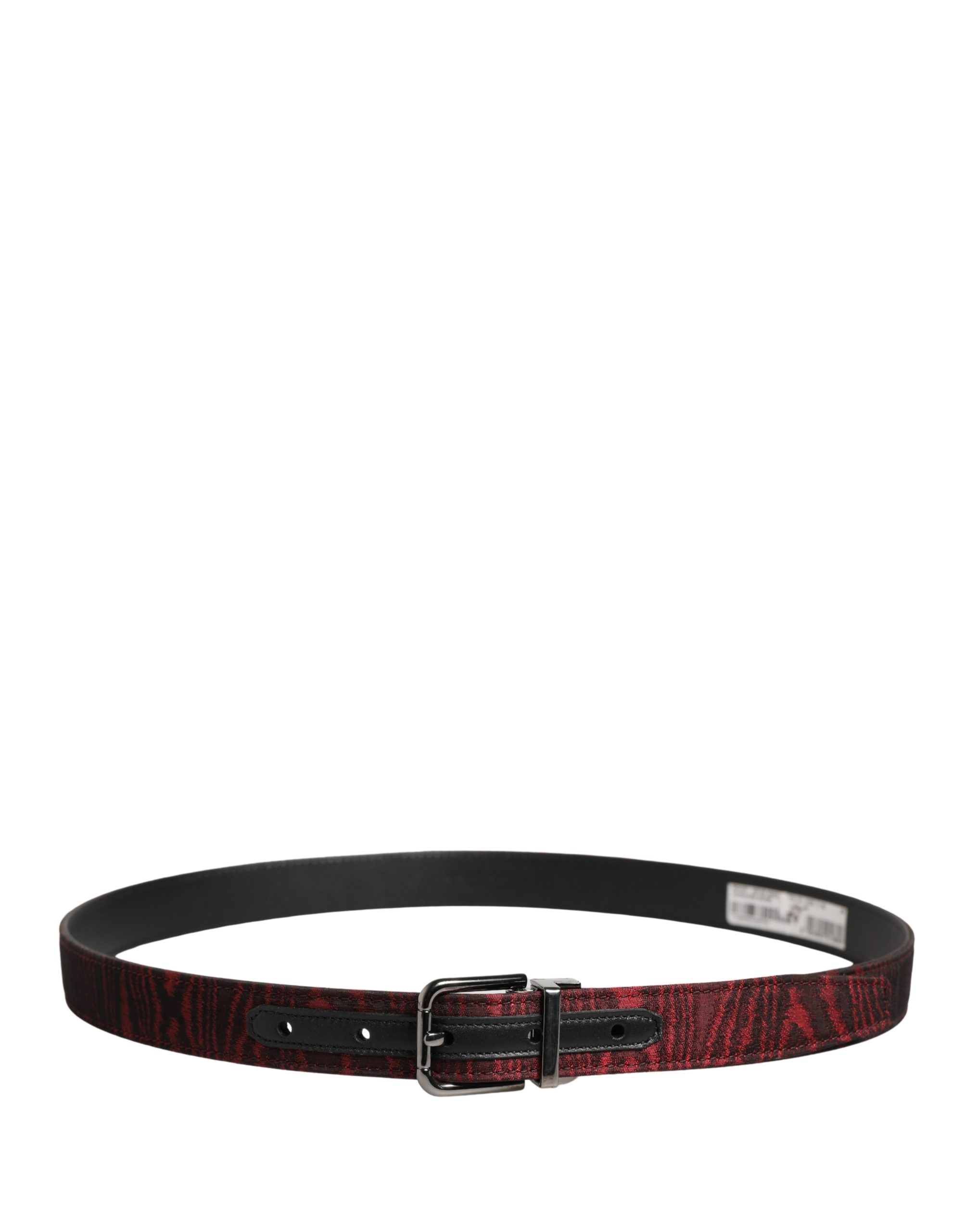 Dolce & Gabbana Men Red Jacquard Acetate Metal Buckle Belt - Image 3