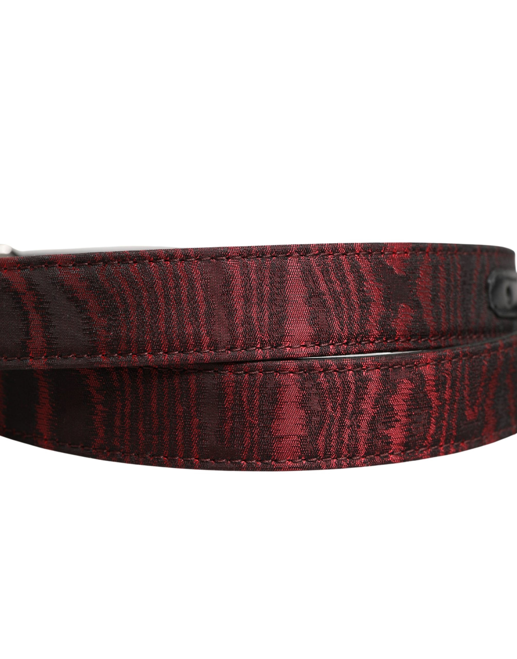 Dolce & Gabbana Men Red Jacquard Acetate Metal Buckle Belt - Image 5