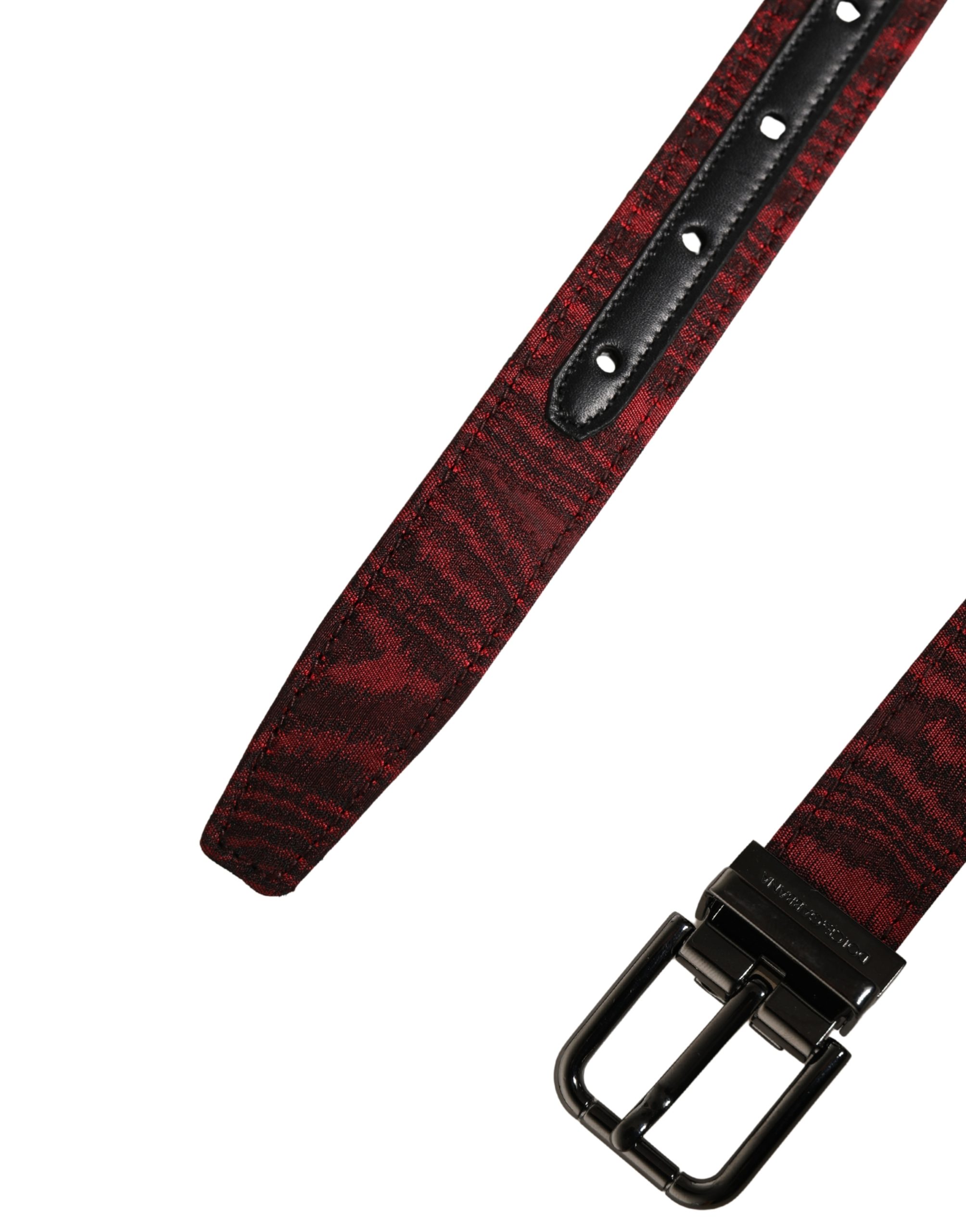 Dolce & Gabbana Men Red Jacquard Acetate Metal Buckle Belt - Image 6