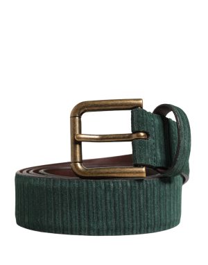 Dolce & Gabbana Men Green Velvet Leather Metal Buckle Belt
