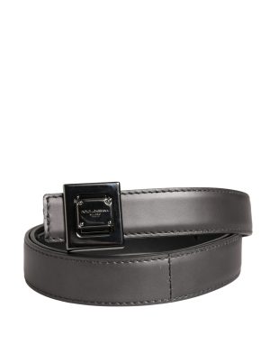 Dolce & Gabbana Men Silver Classic Leather Square Buckle Belt