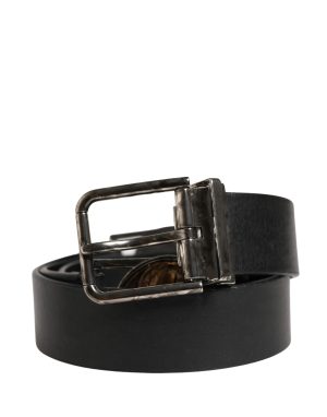 Dolce & Gabbana Men Black Classic Leather Metal Buckle Belt