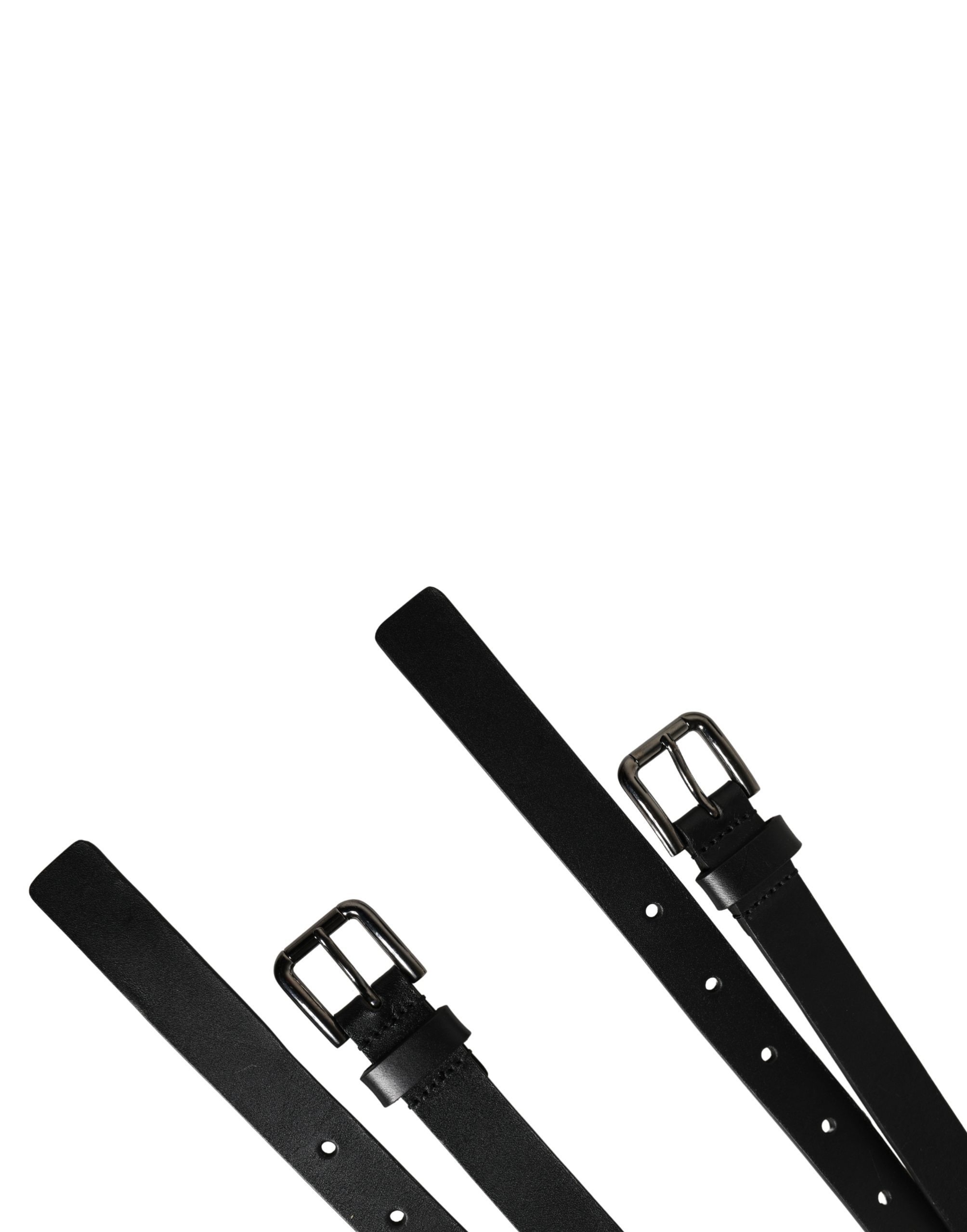 Dolce & Gabbana Black Double Strap Leather Silver Buckle Belt - Image 7