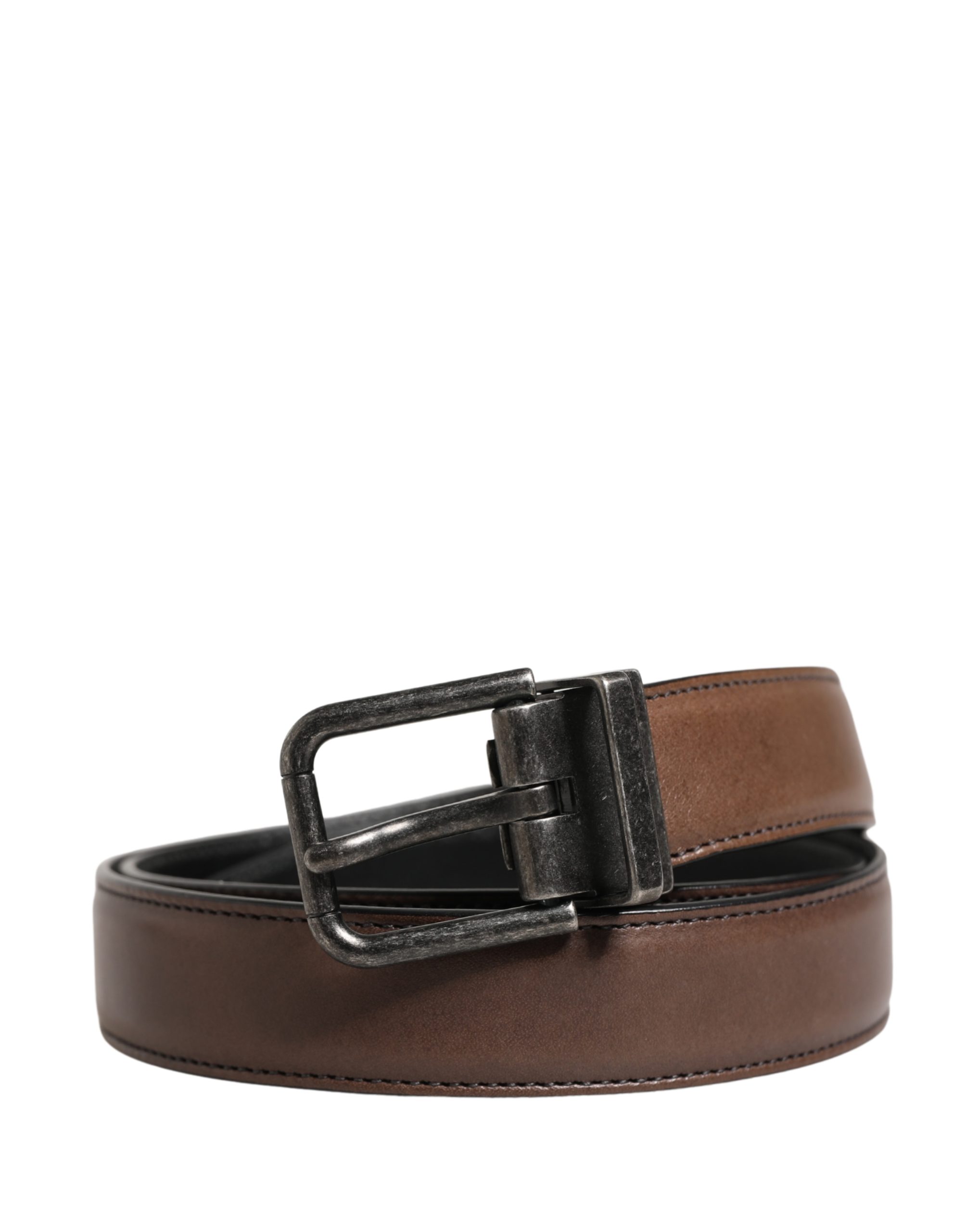 Dolce & Gabbana Men Brown Classic Leather Metal Buckle Belt - Image 2