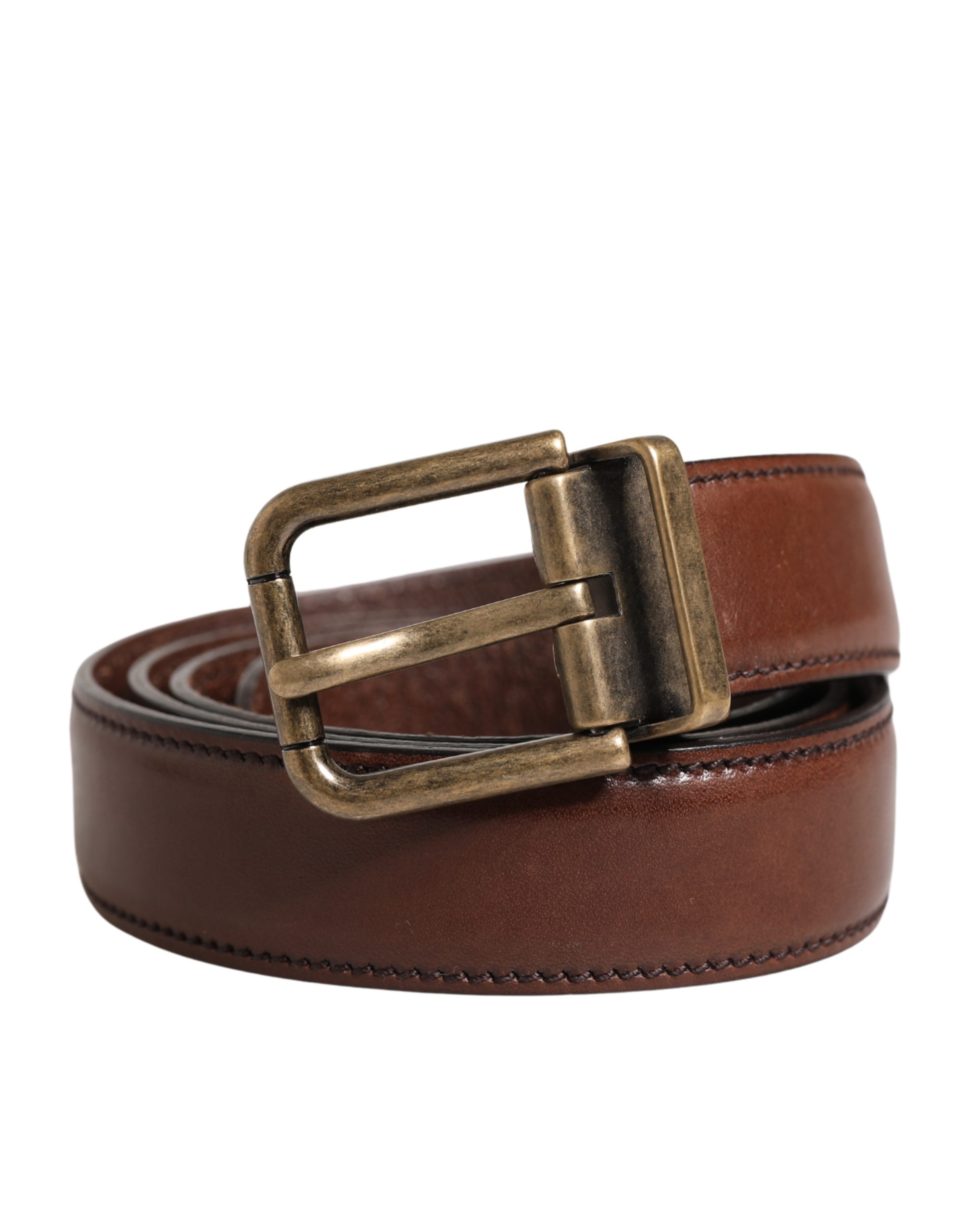 Dolce & Gabbana Men Brown Classic Leather Metal Buckle Belt - Image 2