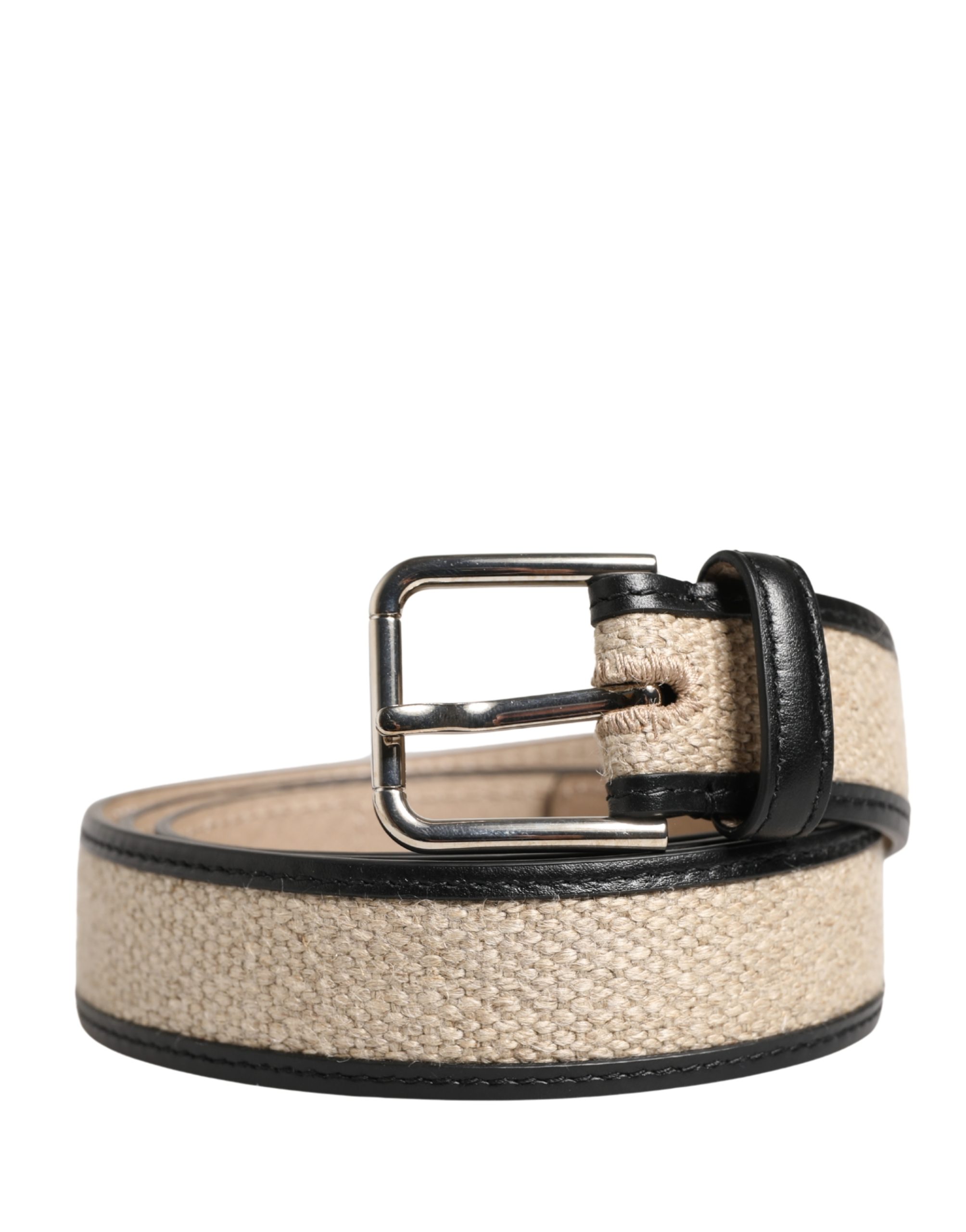 Dolce & Gabbana Men Beige Woven Leather Metal Buckle Belt - Image 2