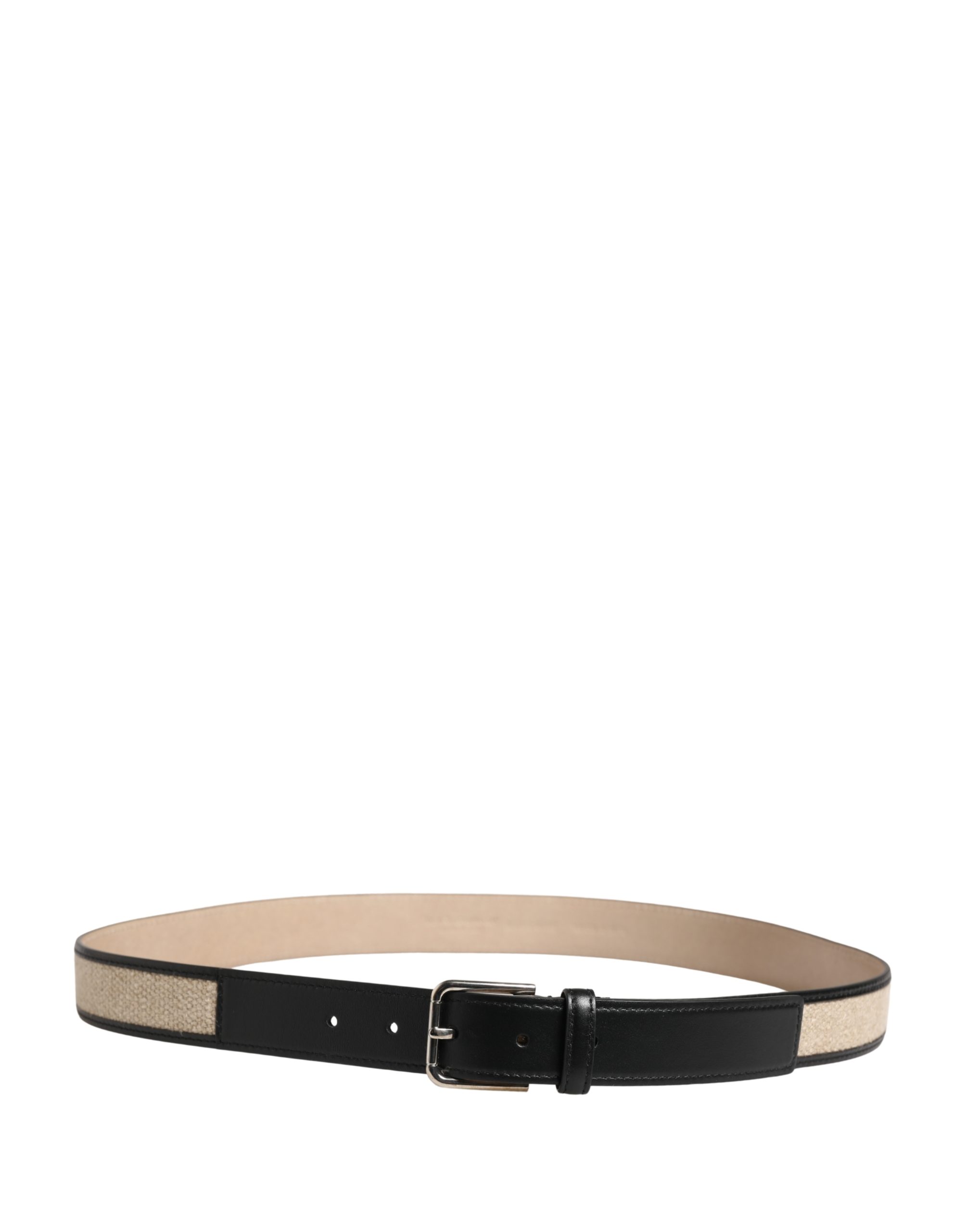 Dolce & Gabbana Men Beige Woven Leather Metal Buckle Belt - Image 3